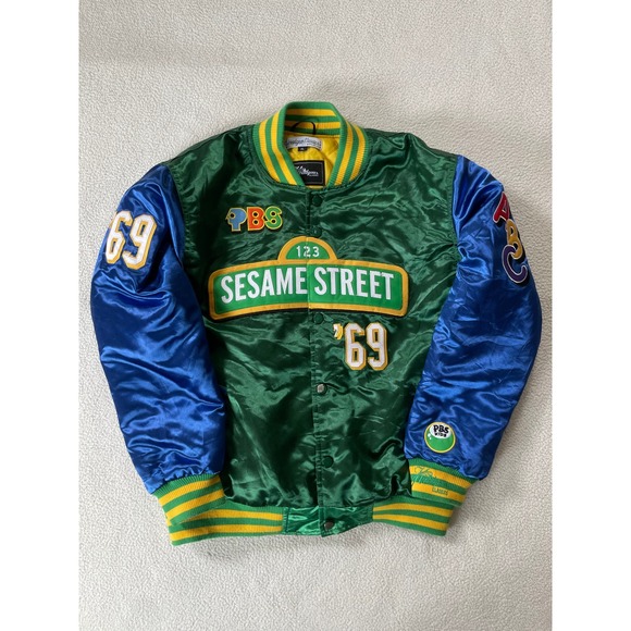 Headgear Classics Other - Headgear Classics Mens XL Varsity Jacket Green Sesame Street PBS Satin Bomber